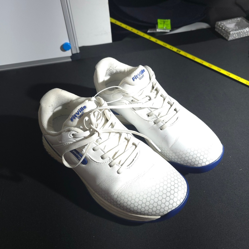 FitVille Golf Shoes Mens 8 White Blue Waterproof Spiked Performance Comfort Pro!